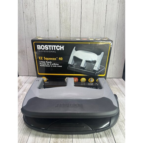 Bostitch HP40 EZ Squeeze 40 Sheet 3 Hole Punch - Silver/Black with Box Office - Picture 1 of 11